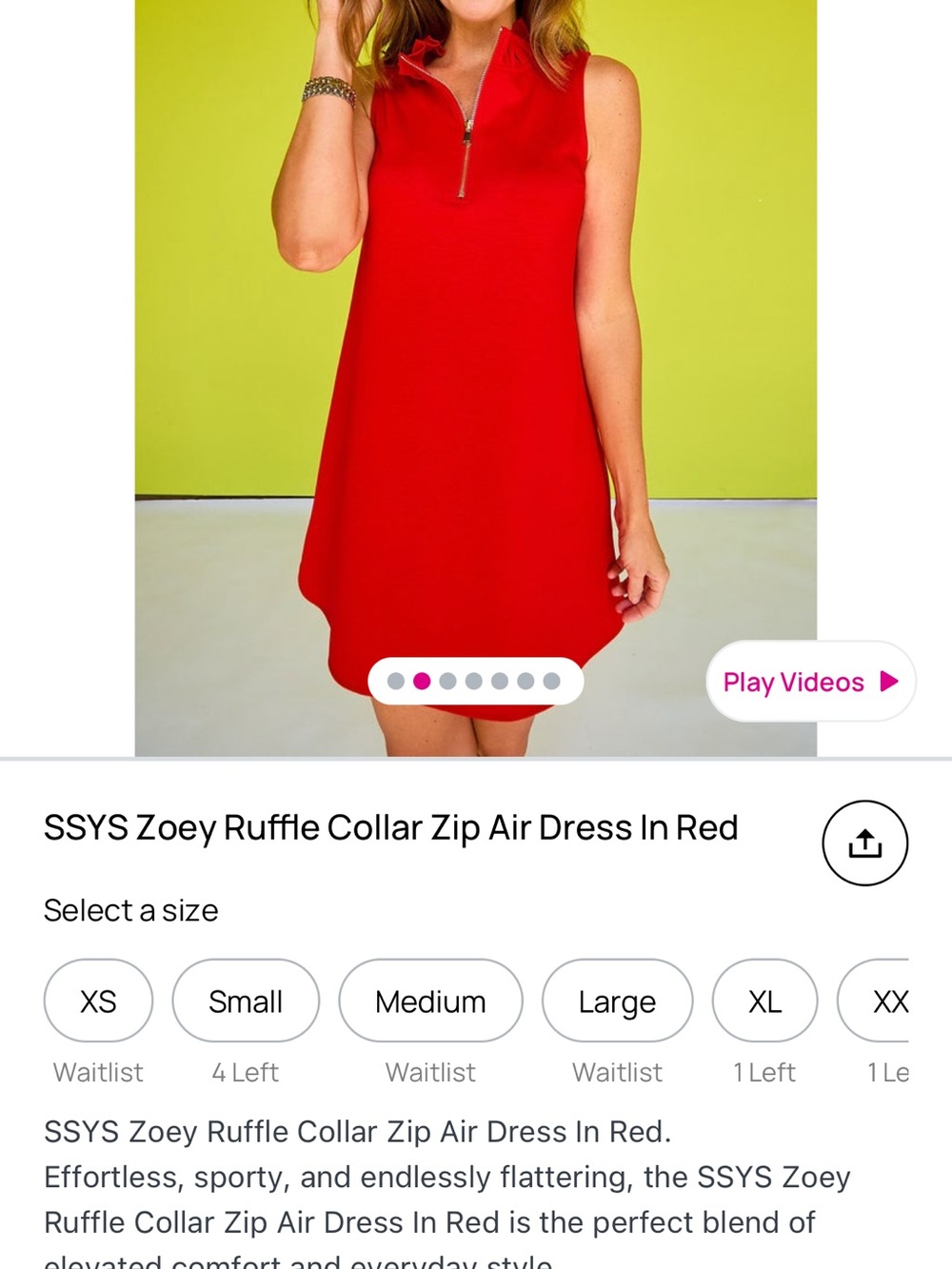 SSYS Zoey Ruffle Collar Zip Air Dress in Red